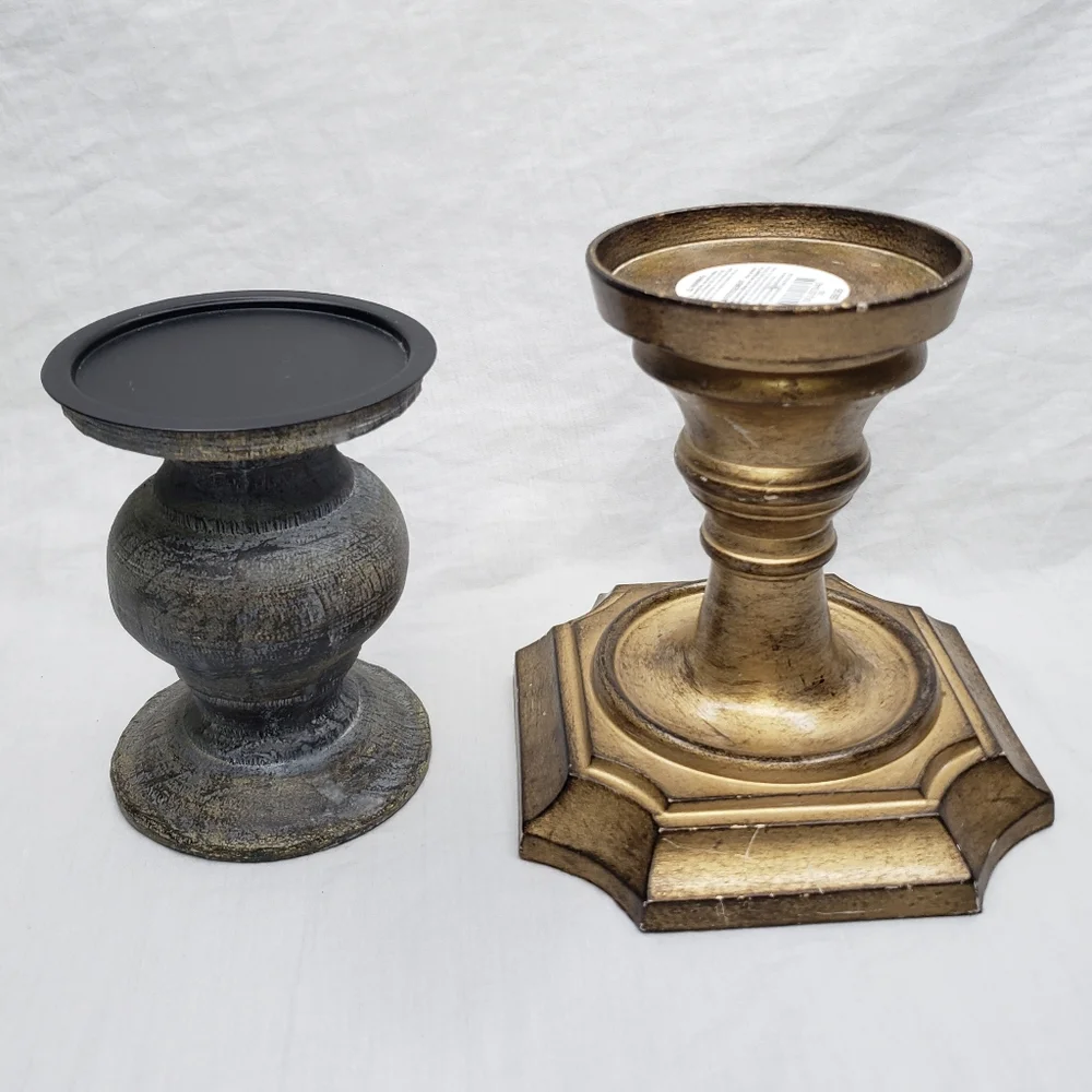 Pier 1 Gold and Black Distressed Pilar Candle Holders